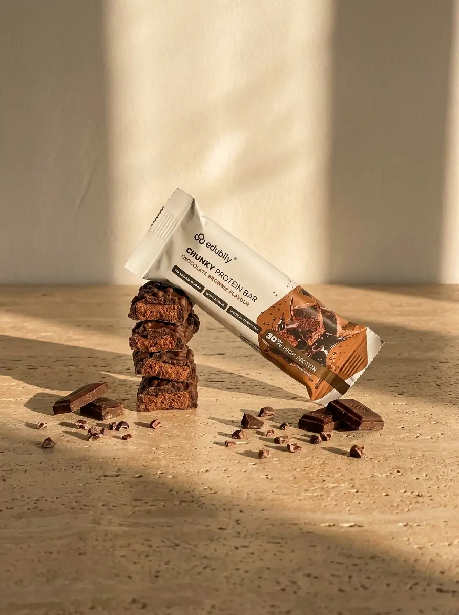 edubily Chunky Protein Bar Chocolate Brownie mit Schokoladenstücken