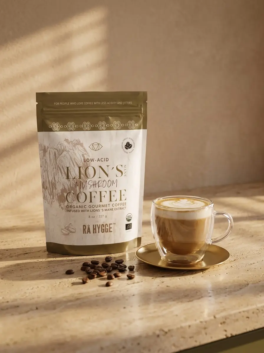 RaHygge Lion's Mane Mushroom Coffee mit Kaffeetasse