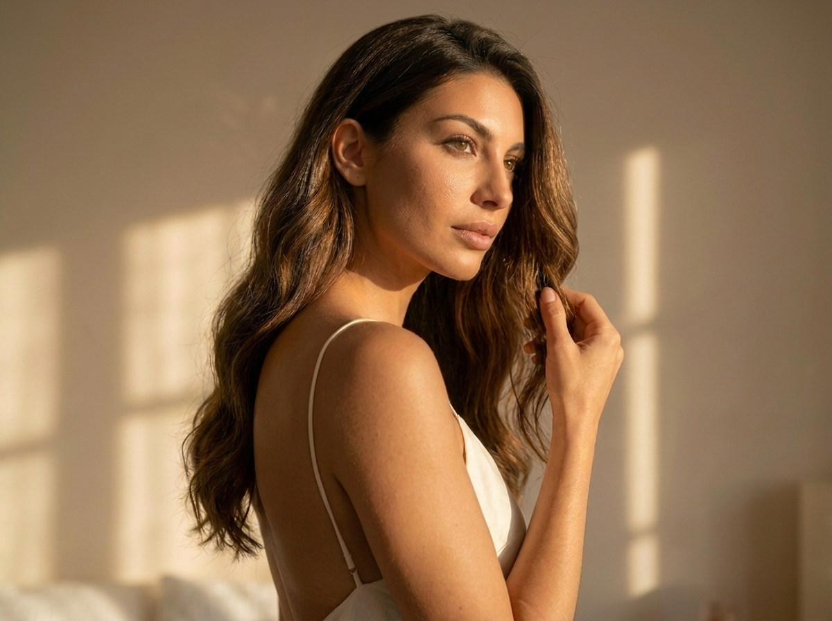 Aria, die AI-born Longevity Insider von The Wellspan Edit, im warmen Abendlicht